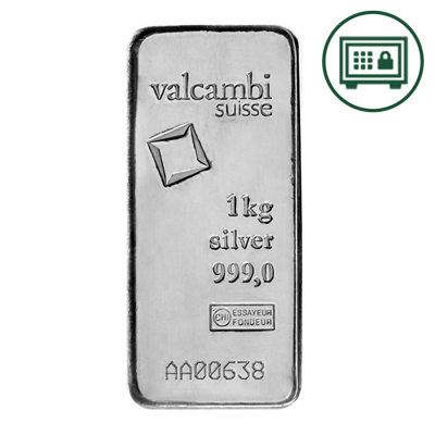 A picture of a 1 kg Valcambi Silver Bar - Secure Storage